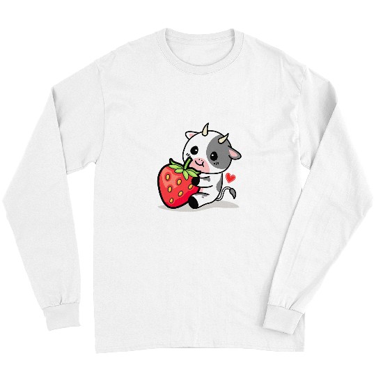 Cow Pet Adorable Pink Cow Japanese Kawaii Cute Strawberry Cow Long Sleeves