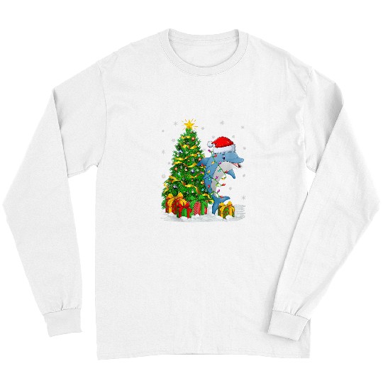 Dolphin Pet Gift Christmas Tree Lovely Dolphin Christmas Light Santa Hat Long Sleeves