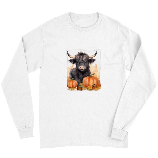 Cow Pet Baby Highland Cow in a Field of Flowers at Sunset Long Sleeves
