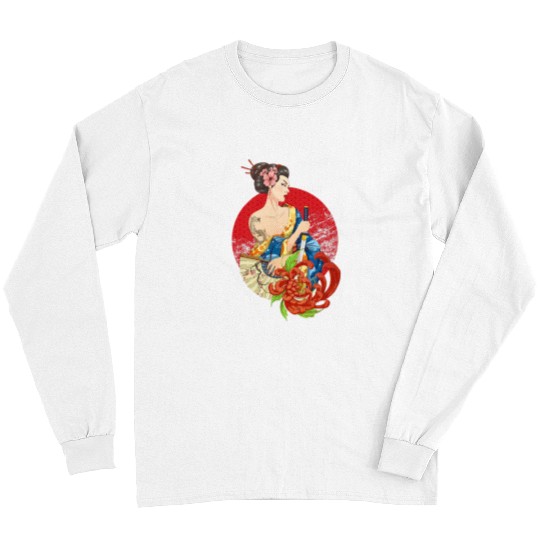 Dragon Pet Geisha Girl Katana swords and Tattoo of Dragon Japanese Long Sleeves