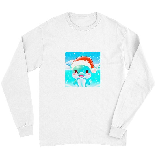 Dolphin Pet Gift Cute Kawaii Dolphin in Winter with Christmas Hat Long Sleeves