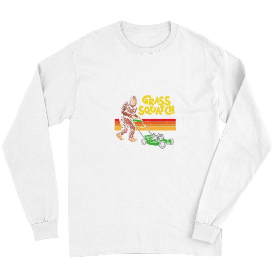 Bigfoot Pet GrassSquatch Push Lawn Mower Funny Bigfoot Sasquatch 80s Long Sleeves