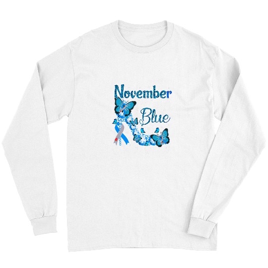 diabetess Ribbon Womens November Blue Butterflies Funny diabetess Awareness Month 163 Long Sleeves