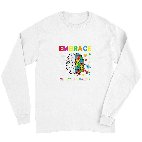 Autism Puzzle Neurodiversity Brain Embrace ADHD Autism Awareness Kids Long Sleeves