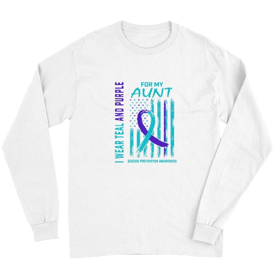 suicides Prevention 988 Ribbon I Wear Teal and Purple suicides Awareness Aunt US Flag Long Sleeves