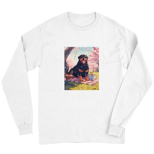 Rottweiler Pet Cherry Blossom Funny Dog Picnic Long Sleeves