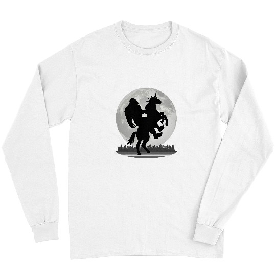Unicorn Pet Sasquatch Rides Bigfoot on a Unicorn Full Moon and Forest Long Sleeves