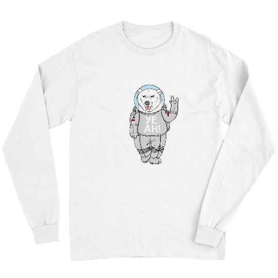 Yeah Funny White Polar Bear Astronaut Sticking Tongue Out Long Sleeves