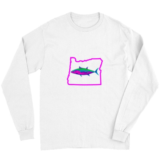 Fishing Fun Oregon State Albacore Tuna Rainbow Illustration Fishing Art Long Sleeves