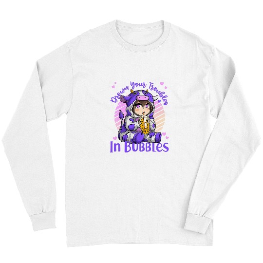 Cow Pet Drown Your Troubles in Bubbles Boba Tea Cow Kid Anime Long Sleeves