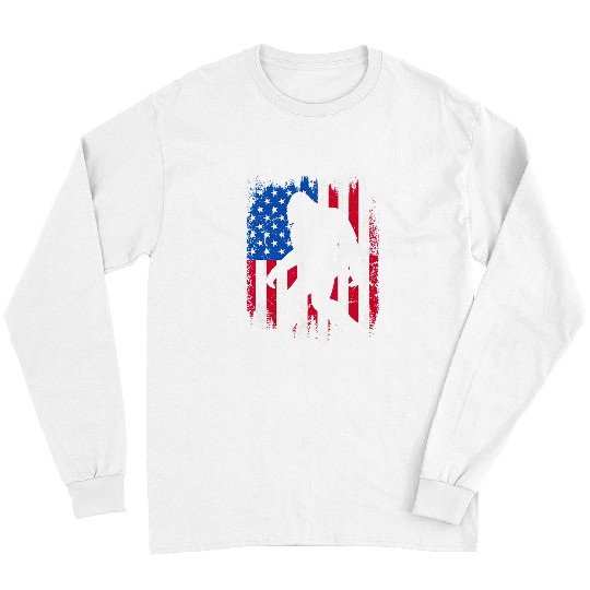 Bigfoot Pet Retro Bigfoot Silhouette USA Flag Sasquatch Lovers July 4th Long Sleeves