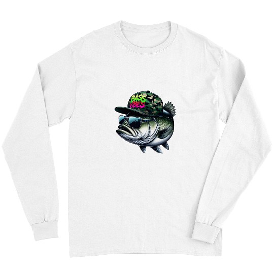 Truck Fun Funny Bass Vibes Fish Trucker Hat Camo Fishing Fisherman Dad Long Sleeves