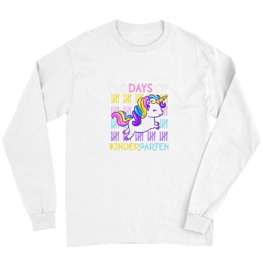 Unicorn Pet 100 Days of Kindergarten Unicorn Teacher Girls Toddler Kids Long Sleeves