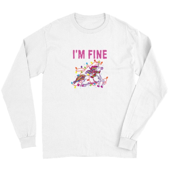 Unicorn Pet Funny Christmas Lights Im Fine Everything Is Fine Long Sleeves