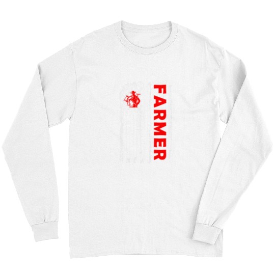 Tractor Fun driving Farmer American Flag Funny Tractor Farming Chickens Cows Long Sleeves