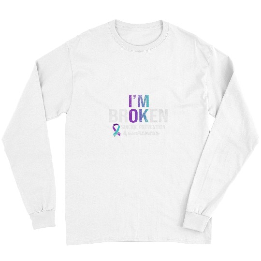 suicides Prevention 988 Ribbon Im Ok Broken Teal Long Sleeves