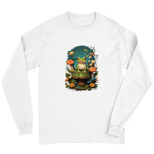 Frog Pet Cottagecore Frog Aesthetic Floral Fairycore Mushroom Fungi Long Sleeves