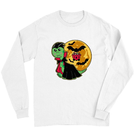 Dinosaur Pet Cute Halloween Dinosaur Vampire Brontosaurus w Moon 2Bats Long Sleeves
