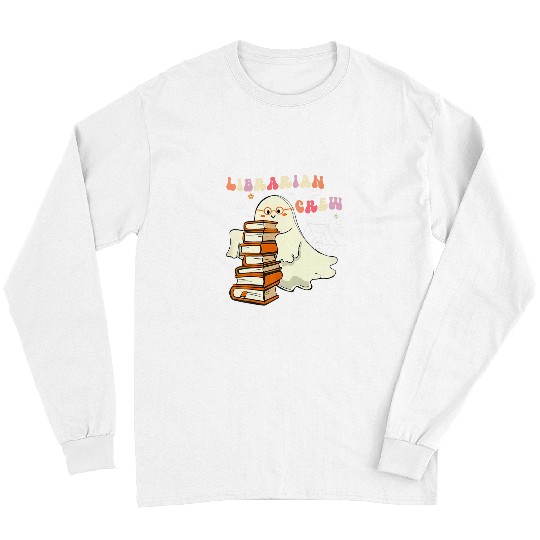 Book Fun Librarian Crew Retro ghosts Halloween Boo Reading Classic Long Sleeves