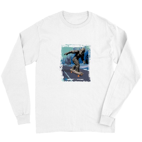Bigfoot Pet on Skateboard Funny Skateboarding Long Sleeves