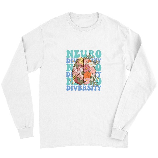Autism Puzzle Neurodiversity is Beautiful Floral Brain Groovy Retro Autism 3 Long Sleeves