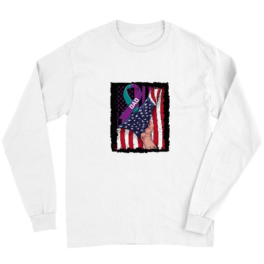 suicides Prevention 988 Ribbon I Wear Teal and Purple For My Dad suicides Awareness USA Flag Long Sleeves