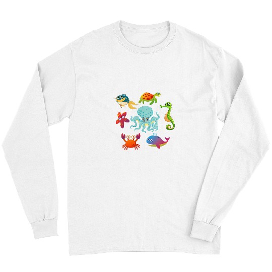 Octopus Pet Whales Starfish Crab Whale Octopus Sea Animals Print Toddlers Long Sleeves