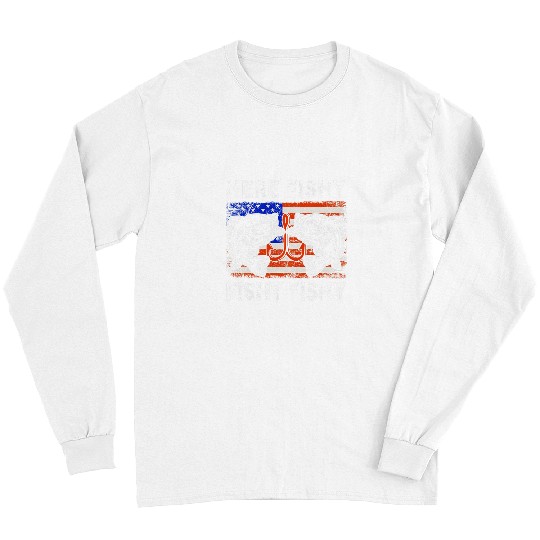 Fishing Fun HereFishy Funny Fishing Dad Bass Fish American Flag Long Sleeves