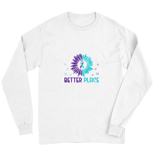 suicides Prevention 988 Teal And Purple Ribbon Flower Long Sleeves