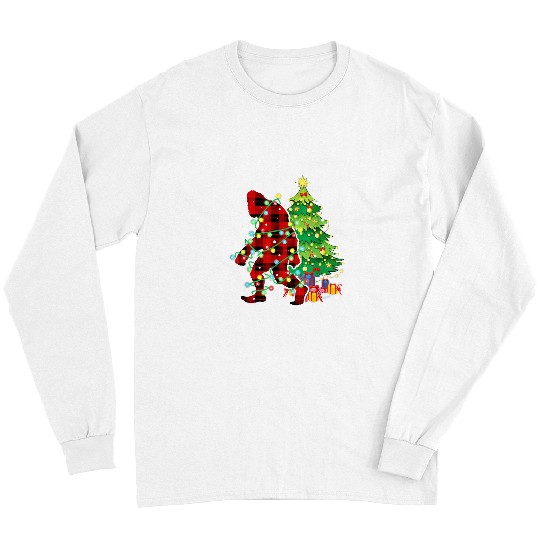 Bigfoot Pet Red Plaid Bigfoot Beside Christmas Tree Gifts052 Long Sleeves