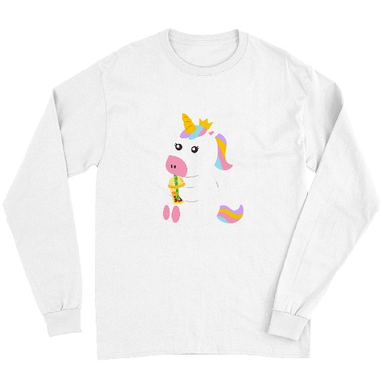 Unicorn Pet Funny Cute Unicorn Drinking Boba Bubble Tea Long Sleeves