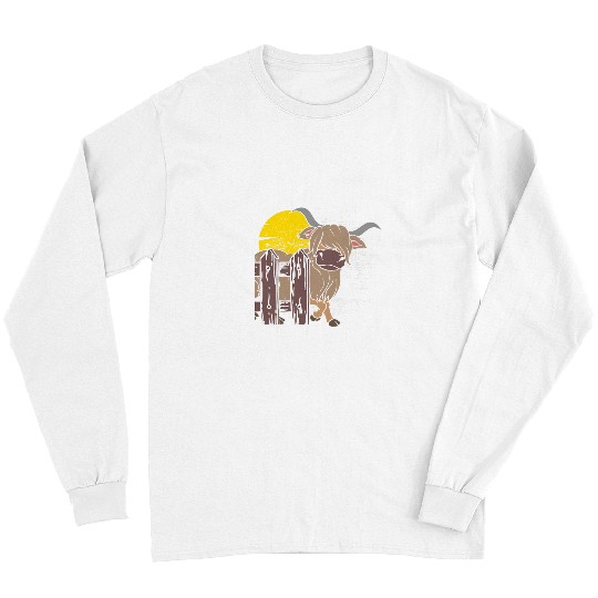 Cow Pet Scottish Farmer Cattle Farm Animal Moon Highland Cow Long Sleeves