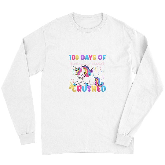 Unicorn Pet 100 Days of Kindergarten Crushed Boys Cute Unicorn for Girls Long Sleeves