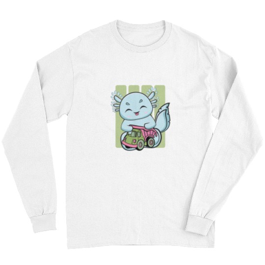 Truck Fun Blue Axolotls With Truck For Trucker Long Sleeves