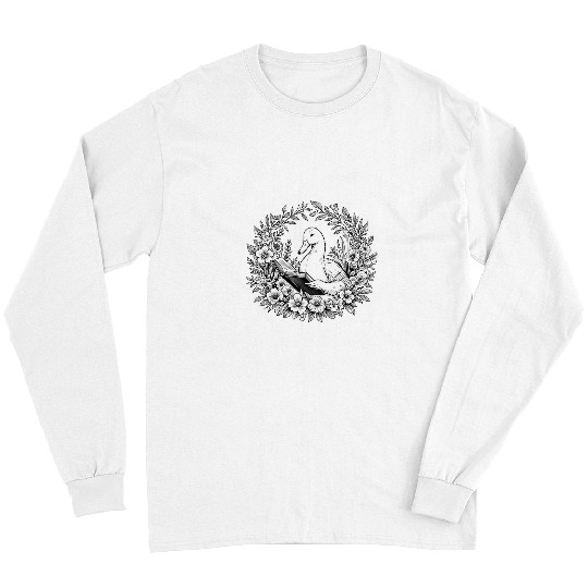 Book Fun Duck Wilderness Book Reading Illustration Floral Long Sleeves