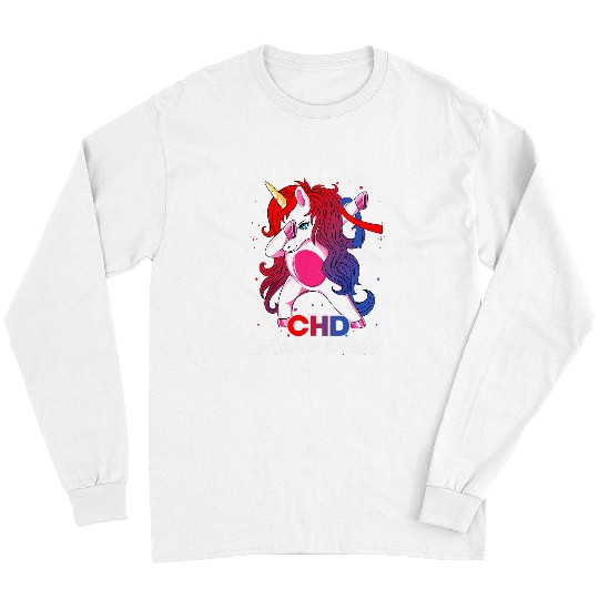 Unicorn Pet  Unicorn With Red Blue Ribbon CHD Awareness Month Long Sleeves