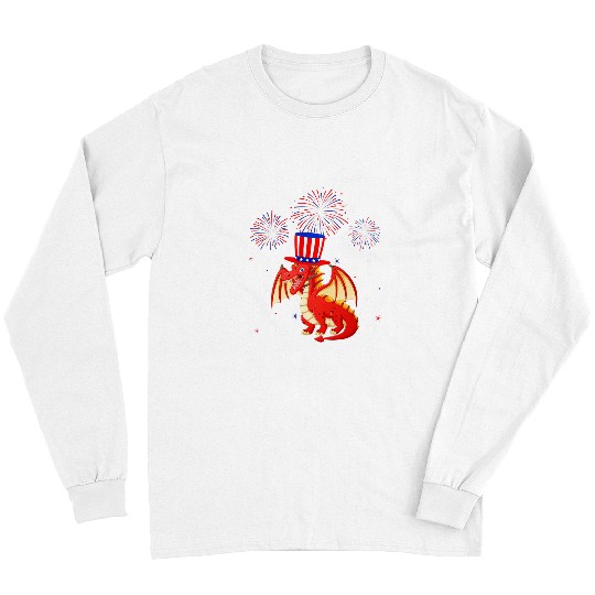 Dragon Pet Graphic Red White Blue Fireworks Decor 4th Of July Long Sleeves