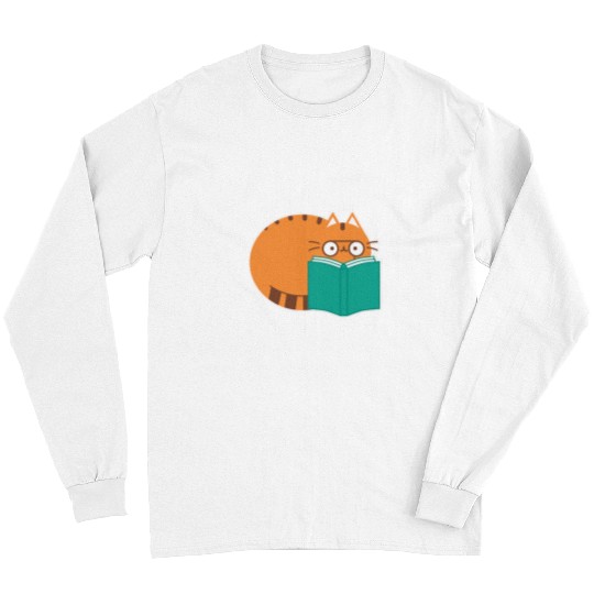 Book Fun Cute Cat Literature School Ironic Book Reading Long Sleeves