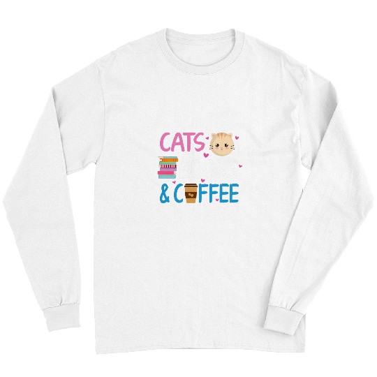 Book Fun Reading Cats And Coffee Book Nerd Cat Lover Kitten Long Sleeves