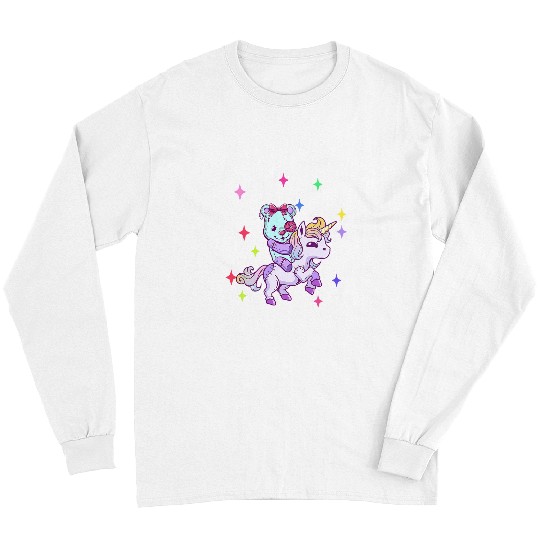 Unicorn Pet Teddy On Unicorn Pastel Goth Creepy Kawaii Long Sleeves