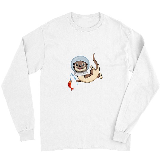 Fishing Fun Otter Astronaut Funny Astronomy Space Fishing Otter Lover Long Sleeves