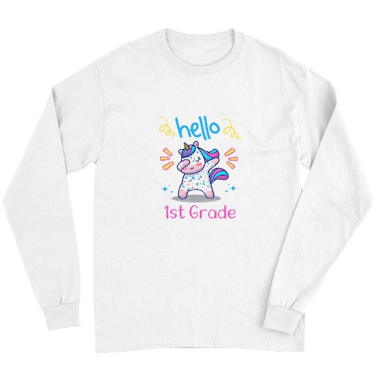 Unicorn Pet Funny Hello First Grade  Unicorn for Adults Kids Long Sleeves