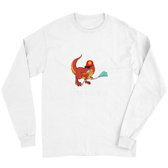Dinosaur Pet Firefighter Funny Volunteer Fireman Dino TRex Long Sleeves