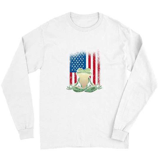Frog Pet American flag frog design frog apparel meditation namaste Long Sleeves