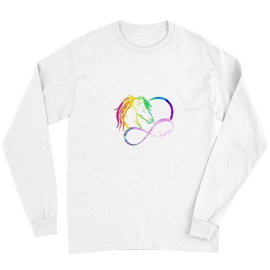 Horse Pet Rainbow Horse Lover Infinite Love Teen Girls Women Horse Tee Long Sleeves