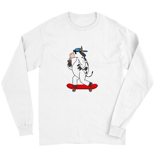 Cow Pet Skateboarding Lover Cute Skateboarder Cow Long Sleeves