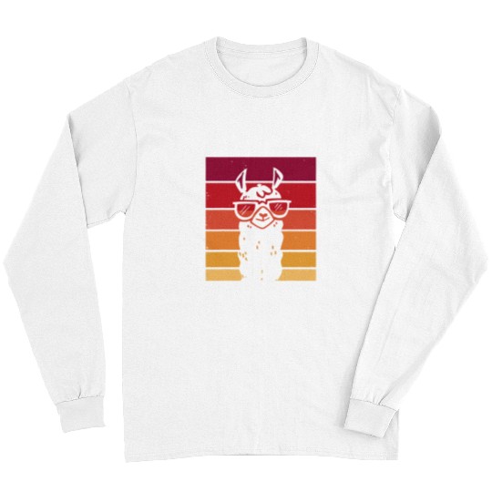Llama Pet Cool Llama Wearing Sunglasses Retro vintages for Alpaca Lover Long Sleeves