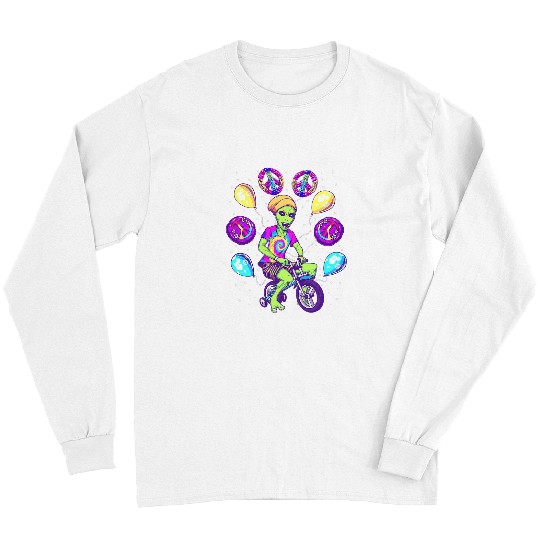 Aliens UFO Trippy Alien Hippie Scooter Bike Peace Long Sleeves
