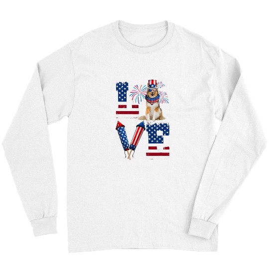 Shetland Sheepdog Pet LOVE Fireworks American Flag Shetland Sheepdog 4th Of July Long Sleeves