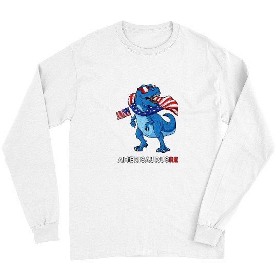 Dinosaur Pet Funny Amerisaurus rexs TRex American Flag USA July 4 Veteran Long Sleeves